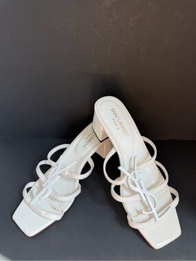 Saint Laurent White YSL Logo Strappy Block-Heel Sandals